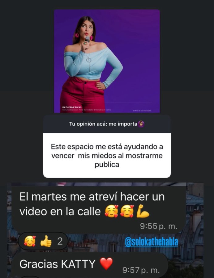 Mensaje de una alumna: «Este espacio me está ayudando a vencer mis miedos al mostrarme pública»